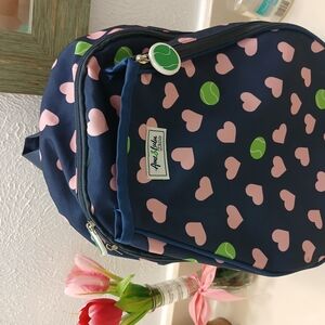 Navy Backpack with Pink Hearts and Green Tennis Balls
